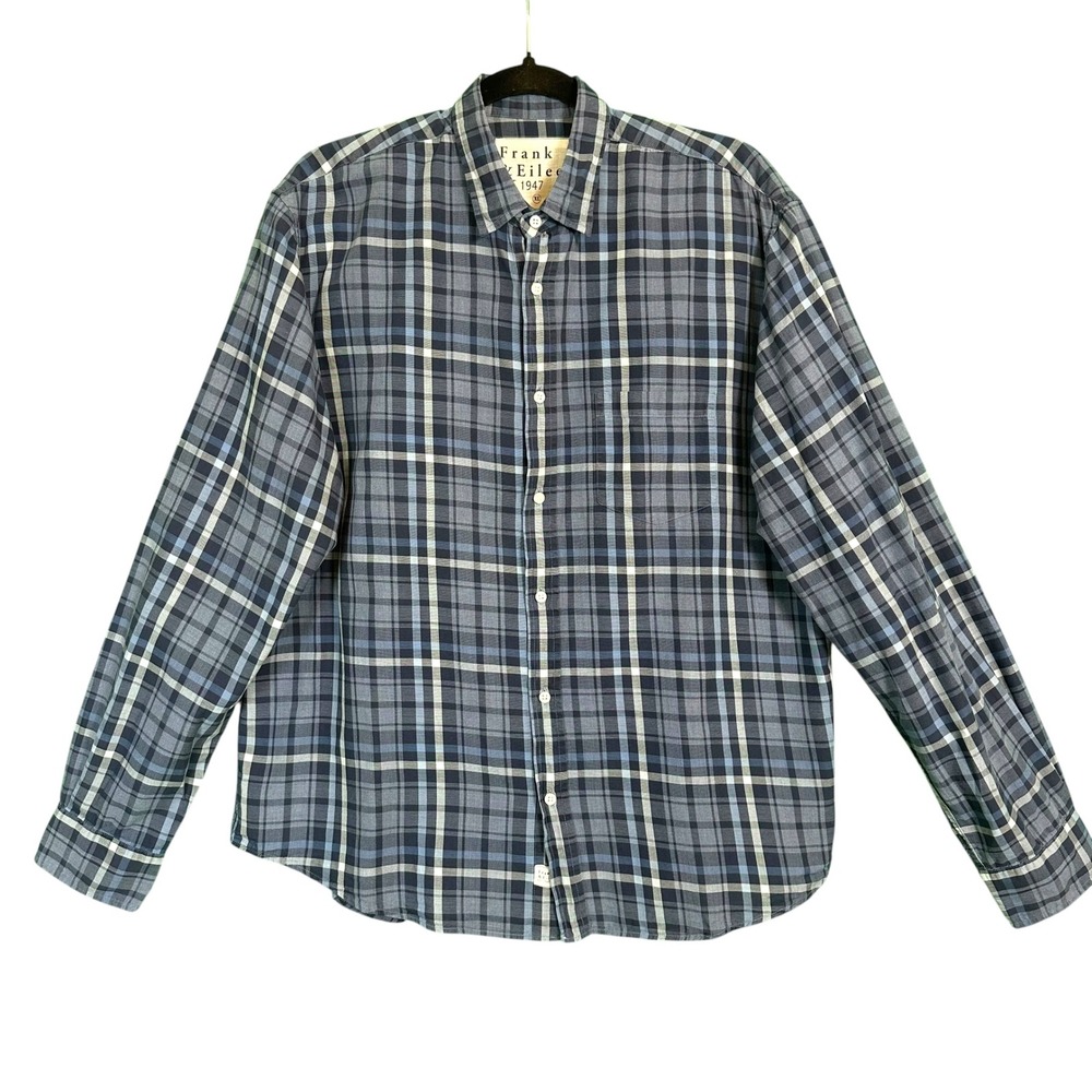 Frank & Eileen Shirt Blouse Button Down Blue Plaid Cotton Relaxed Fit XL Womens